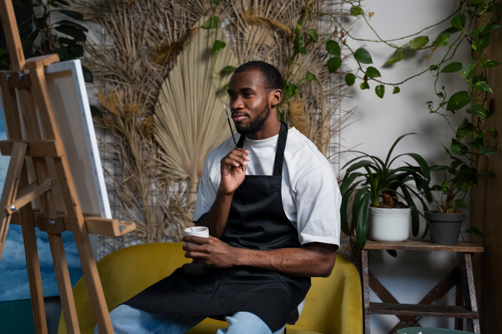 An artist working on a painting